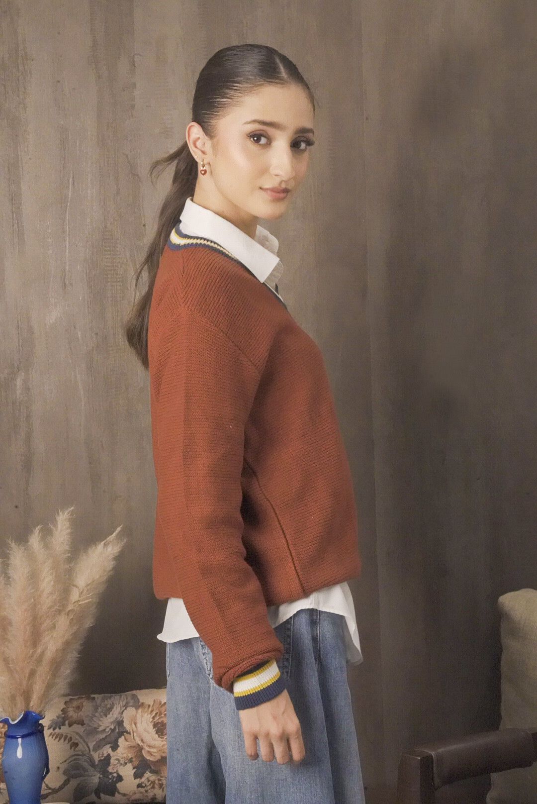 Women Brick Red Sweater