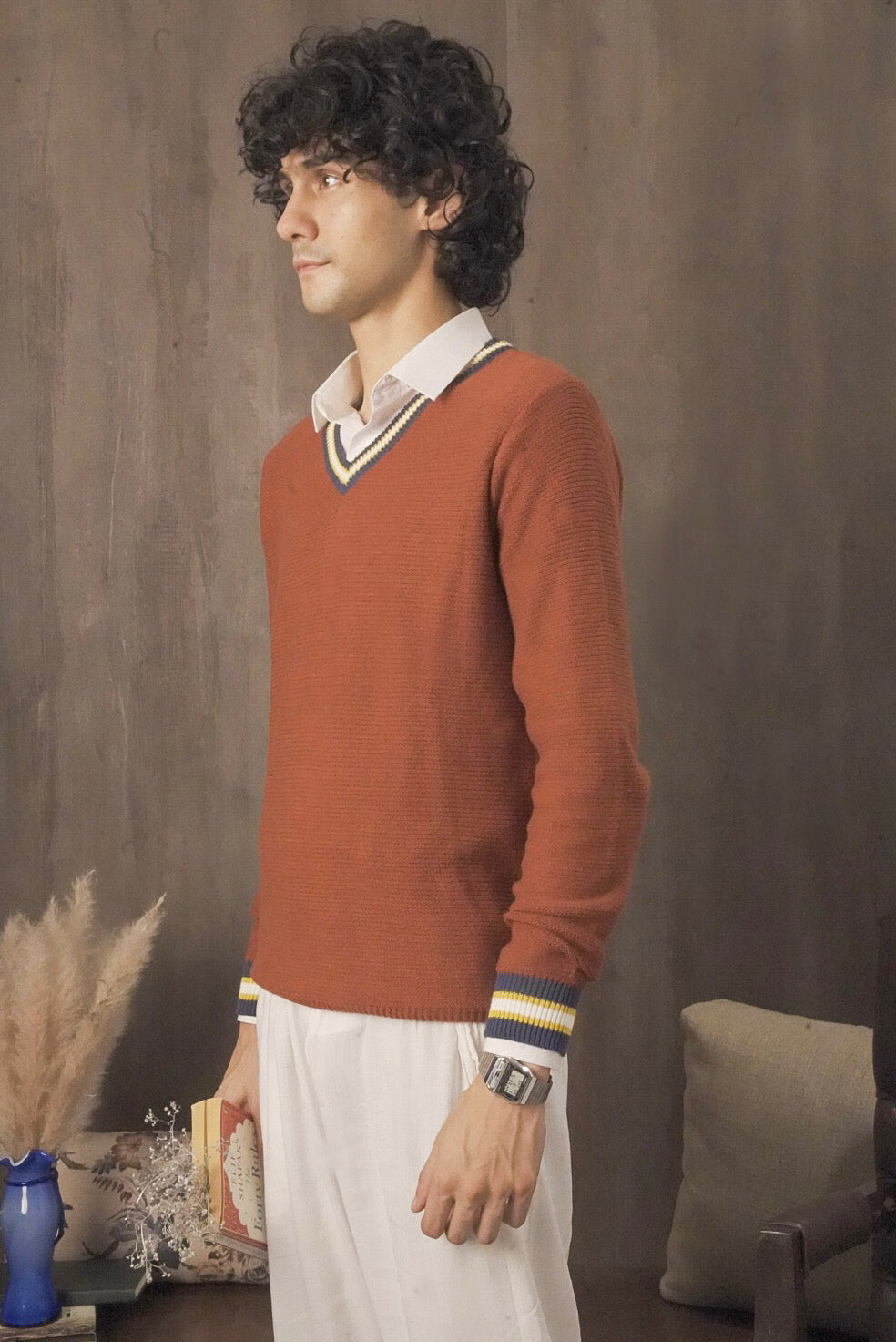 Men Brick Red Sweater