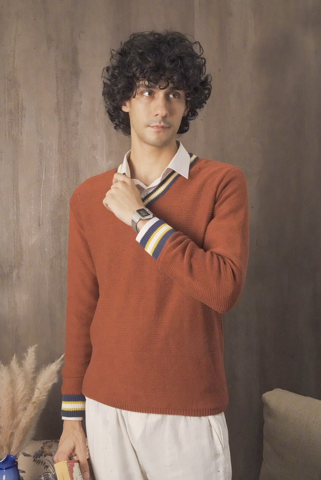 Men Brick Red Sweater