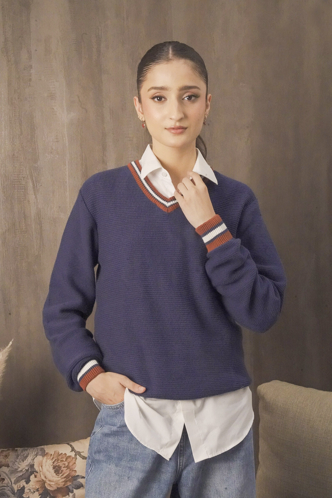 Women Navy Blue Sweater