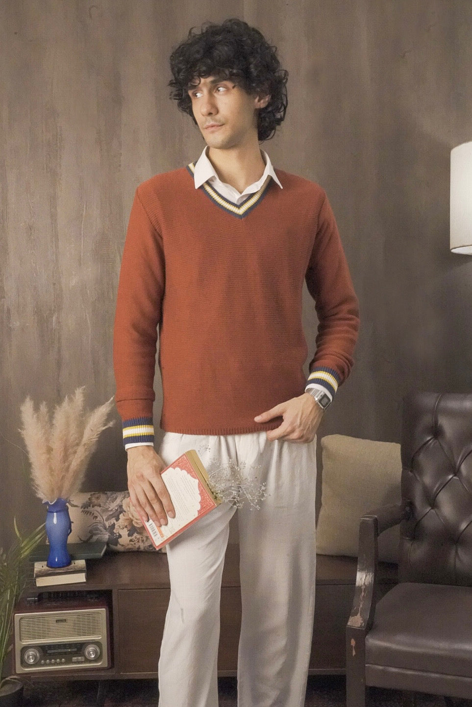 Men Brick Red Sweater