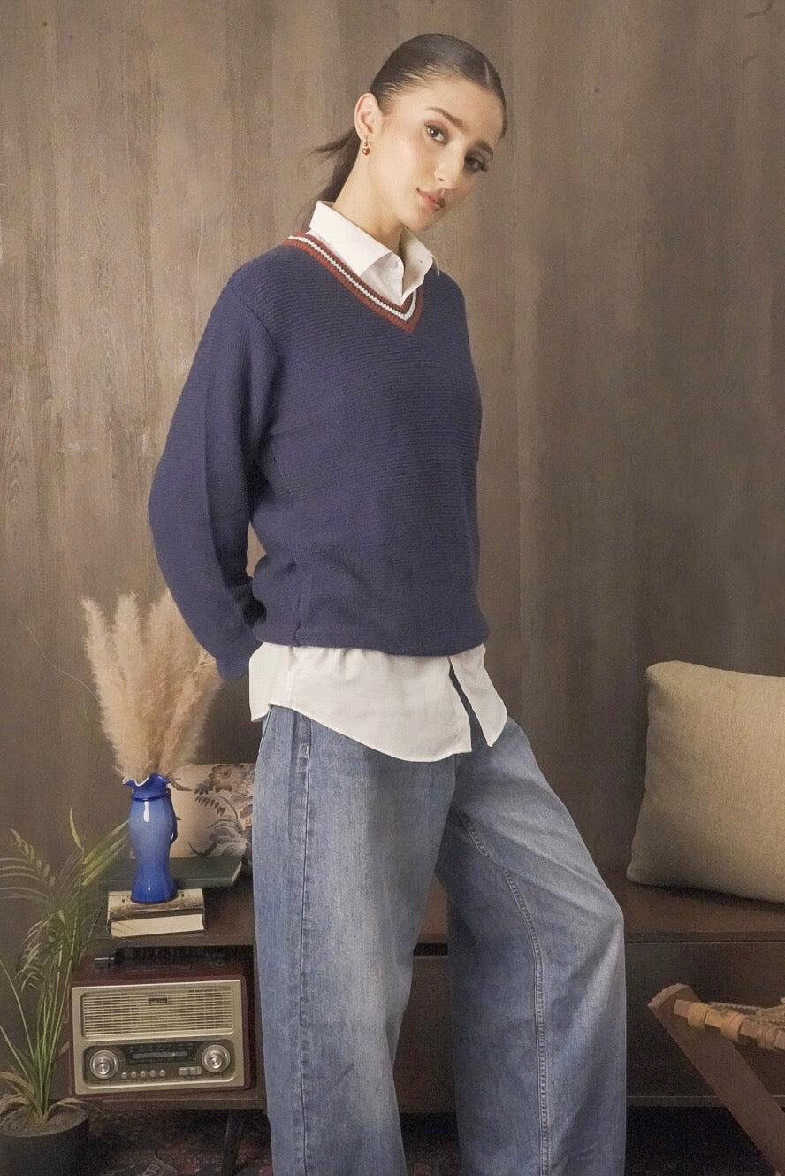 Women Navy Blue Sweater