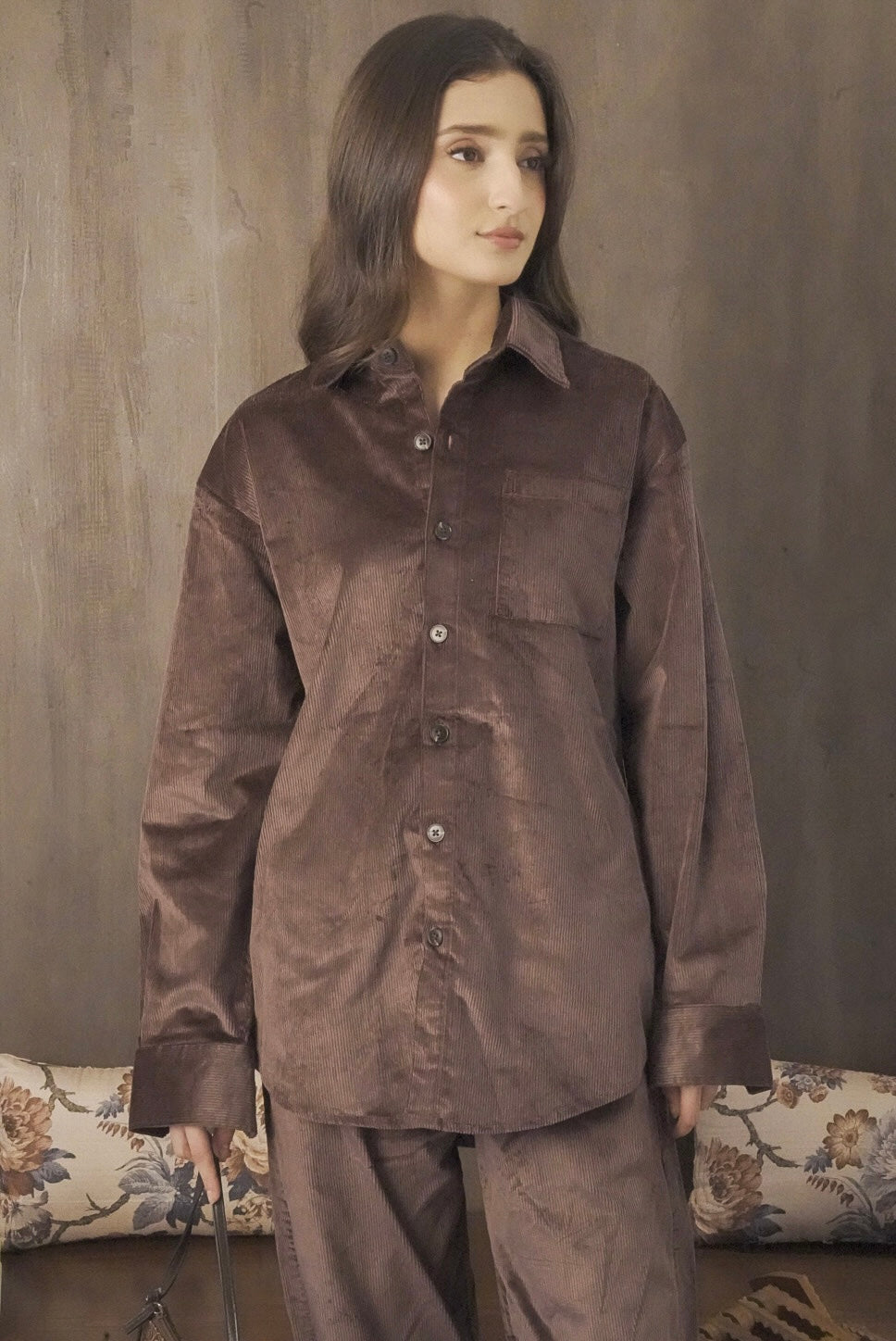 Corduroy Chocolate Brown Women Shirt