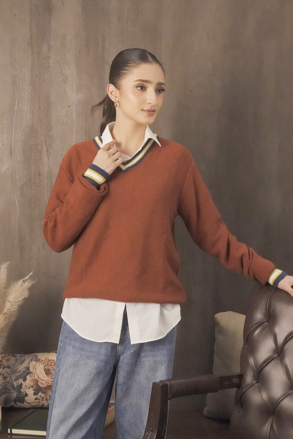 Women Brick Red Sweater