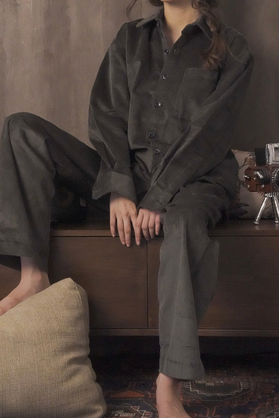 Corduroy Dark Green Women Trouser