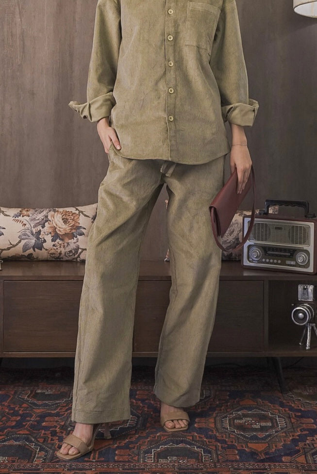 Corduroy Lemon Grass Women Trouser
