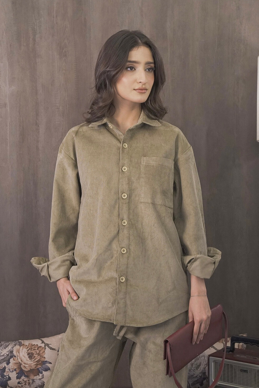 Corduroy Lemon Grass Women Shirt