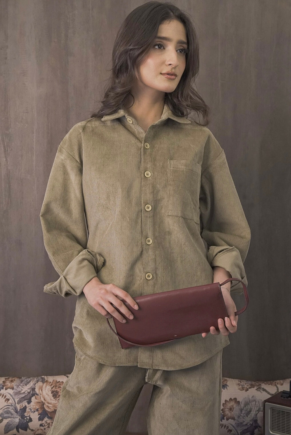 Corduroy Lemon Grass Women Shirt