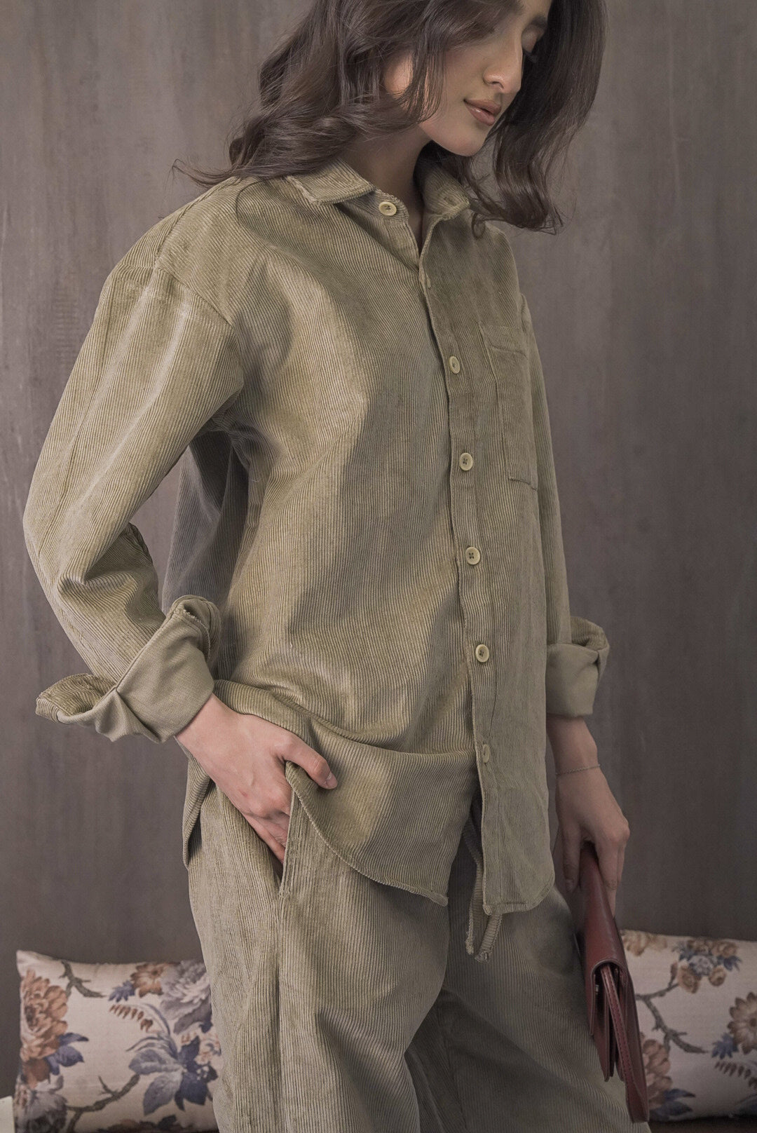 Corduroy Lemon Grass Women Shirt