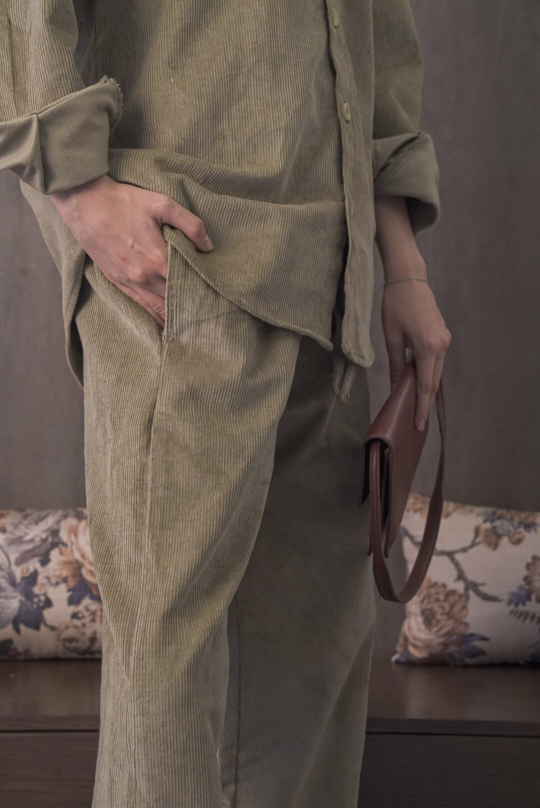 Corduroy Lemon Grass Women Trouser