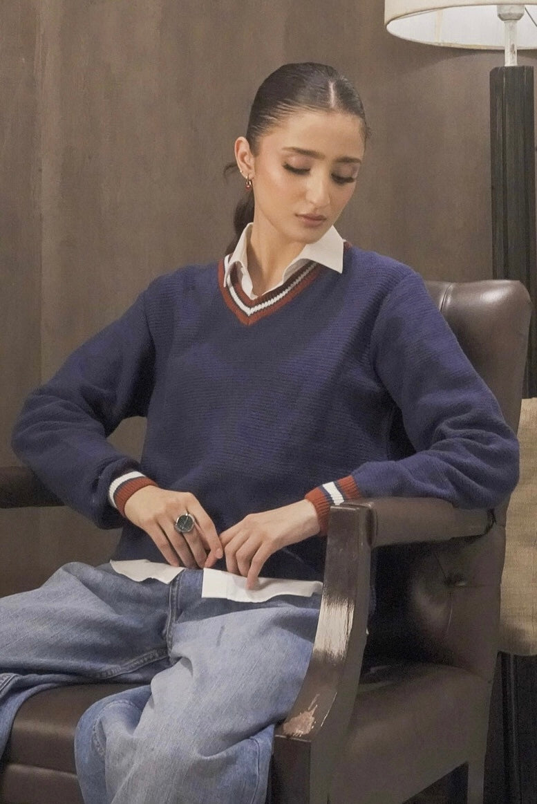 Women Navy Blue Sweater