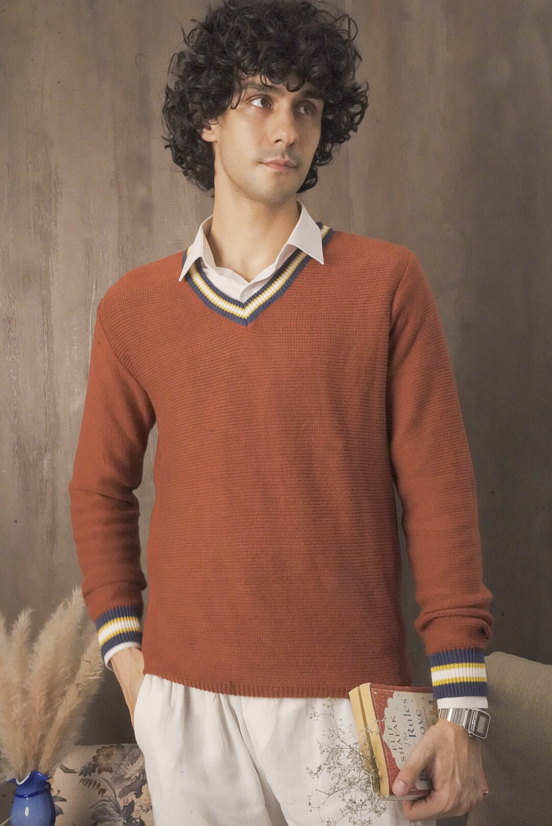 Men Brick Red Sweater